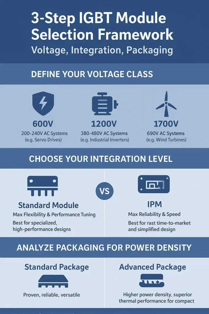 Diagram showing the relationship between AC line voltage, DC bus voltage, and required IGBT voltage rating